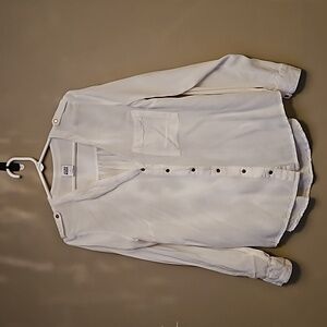Soft white long sleeve blouse with brushed gold buttons